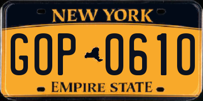 NY license plate GOP0610
