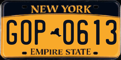 NY license plate GOP0613