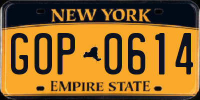 NY license plate GOP0614