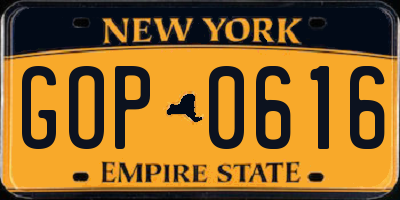 NY license plate GOP0616