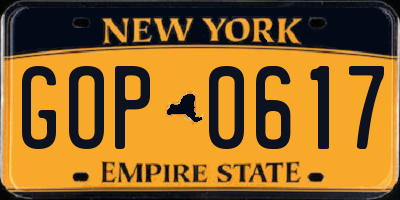 NY license plate GOP0617
