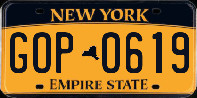 NY license plate GOP0619