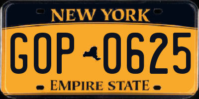 NY license plate GOP0625