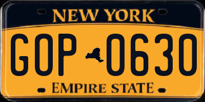 NY license plate GOP0630