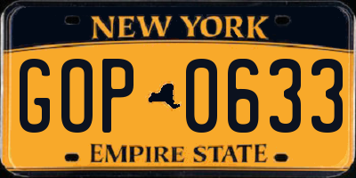 NY license plate GOP0633