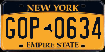 NY license plate GOP0634
