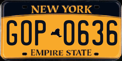 NY license plate GOP0636
