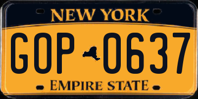 NY license plate GOP0637