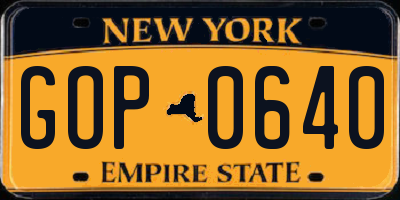 NY license plate GOP0640
