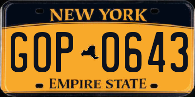 NY license plate GOP0643