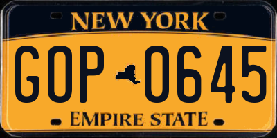 NY license plate GOP0645