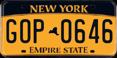 NY license plate GOP0646