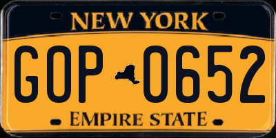 NY license plate GOP0652