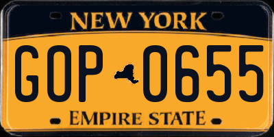 NY license plate GOP0655