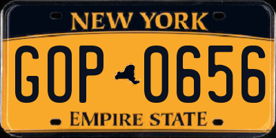 NY license plate GOP0656