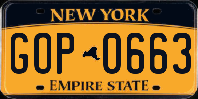 NY license plate GOP0663