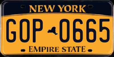NY license plate GOP0665