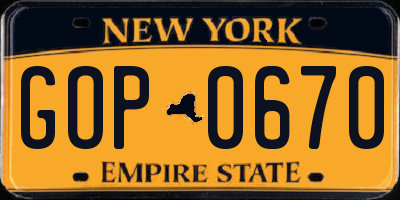 NY license plate GOP0670