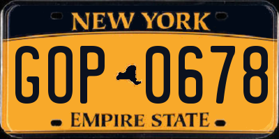 NY license plate GOP0678