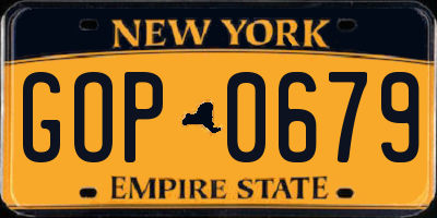 NY license plate GOP0679