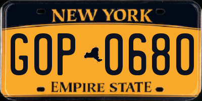 NY license plate GOP0680