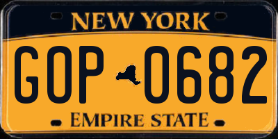 NY license plate GOP0682