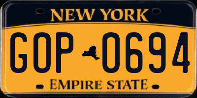 NY license plate GOP0694