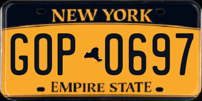 NY license plate GOP0697