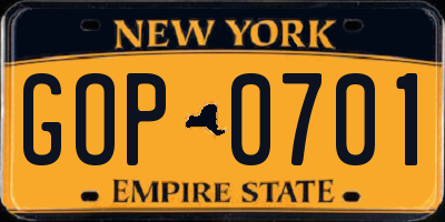 NY license plate GOP0701