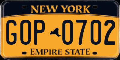 NY license plate GOP0702