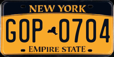 NY license plate GOP0704