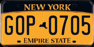 NY license plate GOP0705