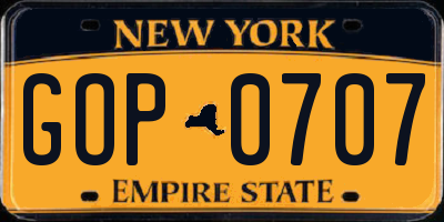 NY license plate GOP0707
