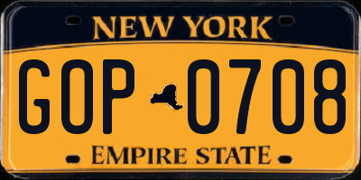 NY license plate GOP0708