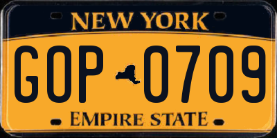 NY license plate GOP0709