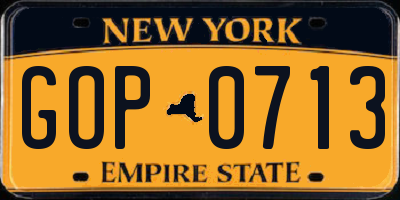 NY license plate GOP0713