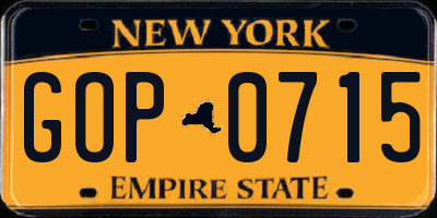 NY license plate GOP0715