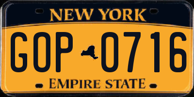 NY license plate GOP0716