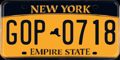 NY license plate GOP0718