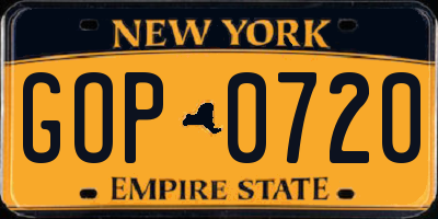 NY license plate GOP0720