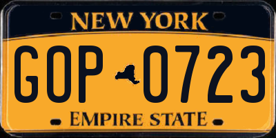NY license plate GOP0723