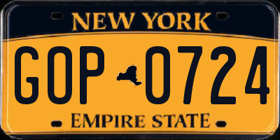 NY license plate GOP0724