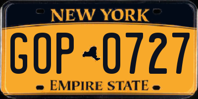 NY license plate GOP0727