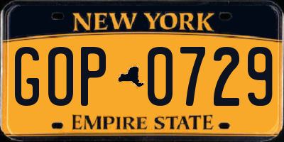 NY license plate GOP0729