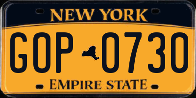 NY license plate GOP0730