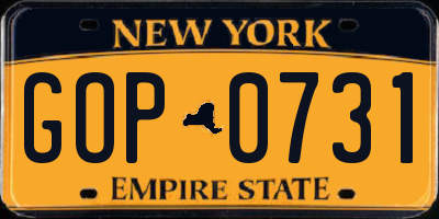 NY license plate GOP0731