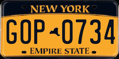 NY license plate GOP0734