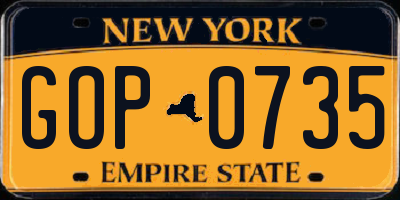 NY license plate GOP0735