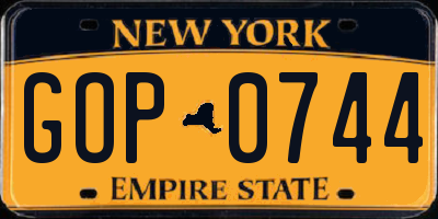 NY license plate GOP0744