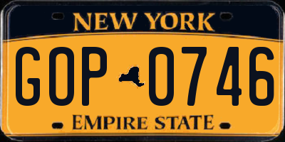 NY license plate GOP0746